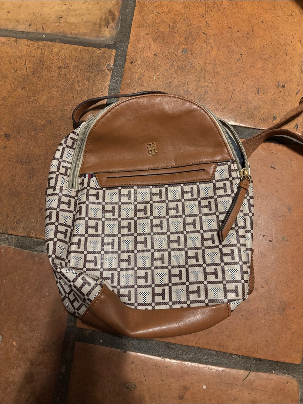 Tommy Hilfiger Brown and Cream Logo Backpack